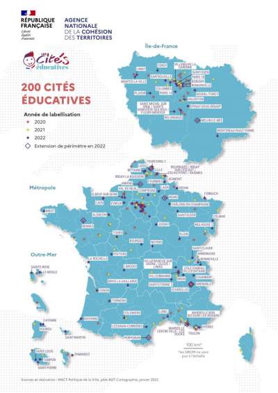 Liste des 126 cités éducatives par région et année de labellisation