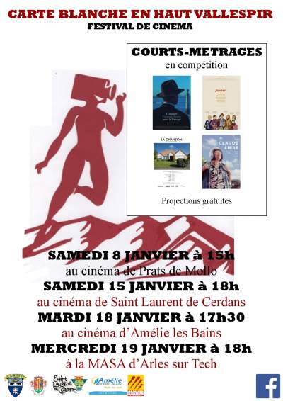 Festival de cinéma Carte Blanche en Haut Vallespir 8/15/18/19 janvier 2022 Prats de Mollo- Saint Laurent de Cerdans-Amélie-les-bains-Arles sur Tech