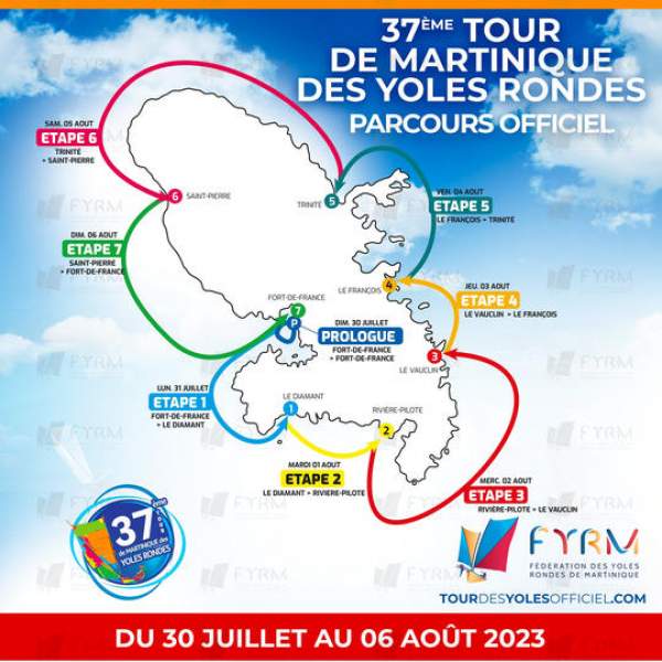 Tour de Martinique des yoles rondes: dimanche 30 juillet au dimanche 6 août 2023