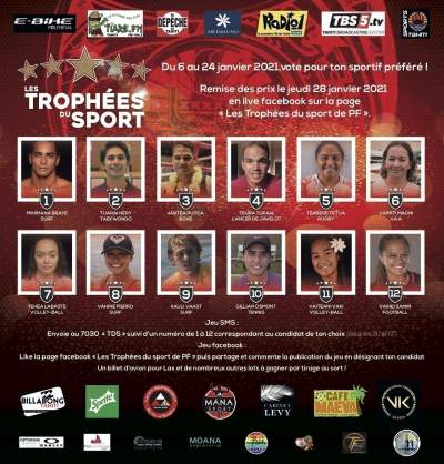 Les trophées du sport de Polynésie: votez sur Facebook du 6 au 24 janvier 2021