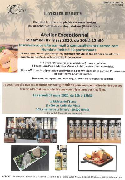 Workshop Atelier Chantal Comte:Rhums et whisky-Nimes-7 mars 2020