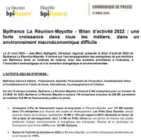 Bpifrance La Réunion-Mayotte - Bilan d’activité 2022 : une forte croissance dans tous les métiers, dans un environnement macroéconomique difficile